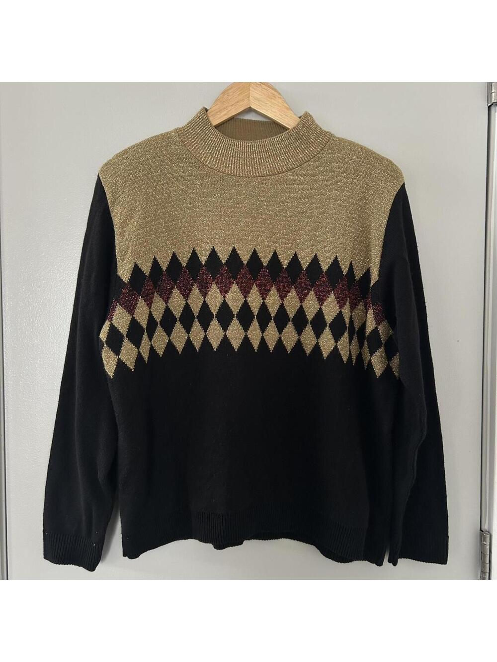 Alfred Dunner black and gold argyle sweater